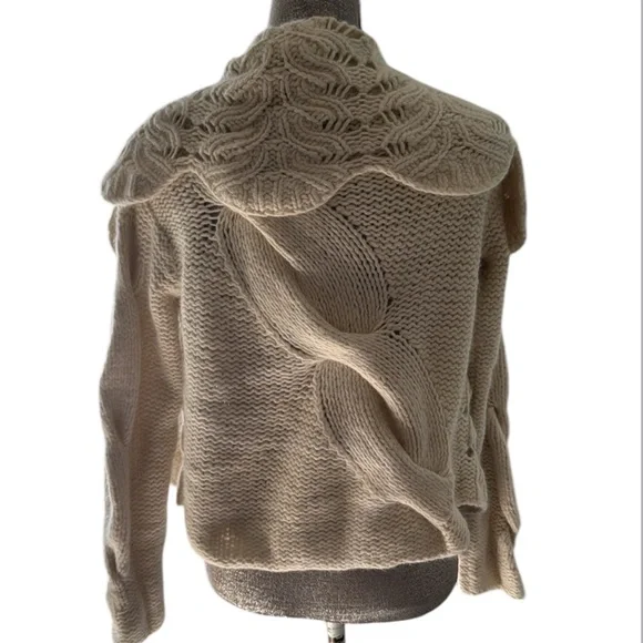 Anthropologie Sleeping On Snow Ivory Angora Knit Heart Pin Cardigan Size M - Picture 5 of 10